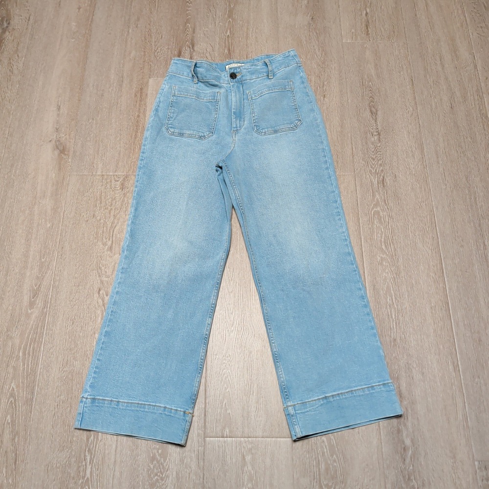 Bagatelle Womens 28x26 High Rise Wide Leg Patch Pocket Jeans Light Wash Faded